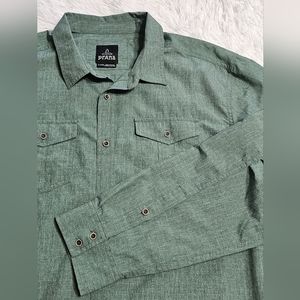 Prana Mens XL long sleeve hunter green hiking/fishing shirt button up